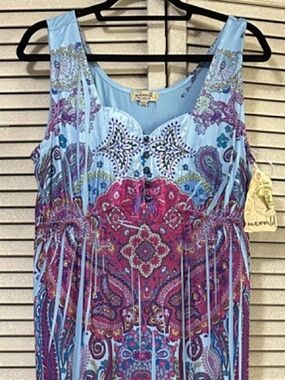 ONE WORLD Light Blue Maxi Dress with Magenta Paisley Print